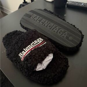 Balenciaga Black Teddy Slide Slippers